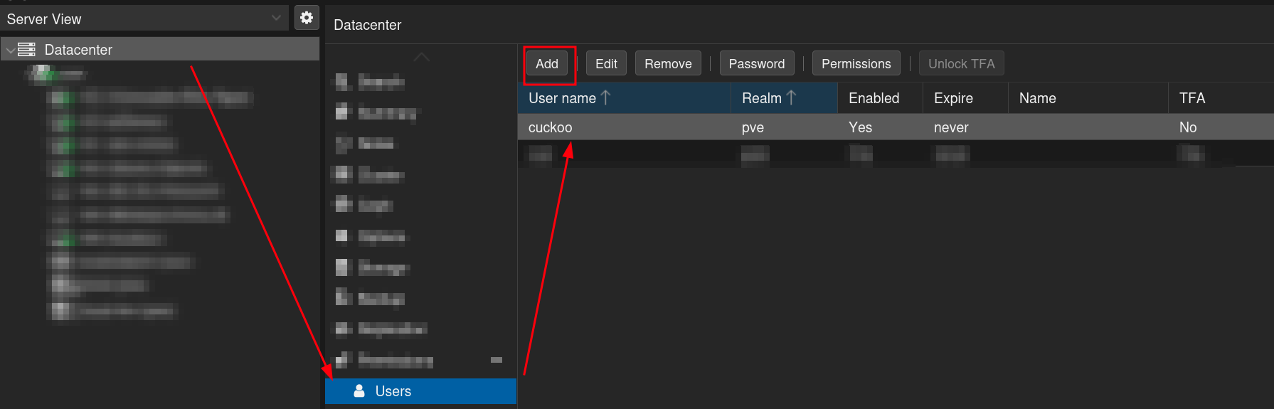 Add &ldquo;cuckoo&rdquo; user on PVE Proxmox